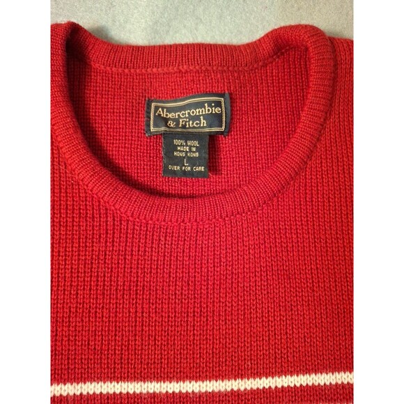 Abercrombie & Fitch Wool Sweater Womens Large Red Gray Stripe Cozy Warm Vintage - Picture 6 of 8